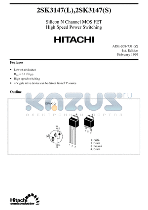 2SK3147L datasheet - Silicon N Channel MOS FET High Speed Power Switching