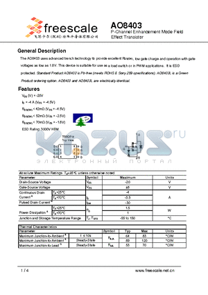 AO8403 datasheet - P-Channel Enhancement Mode Field Effect Transistor