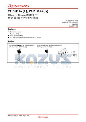 2SK3147L-E datasheet - Silicon N Channel MOS FET High Speed Power Switching
