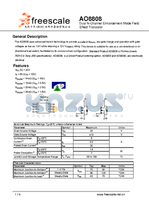 AO8808 datasheet - Dual N-Channel Enhancement Mode Field Effect Transistor