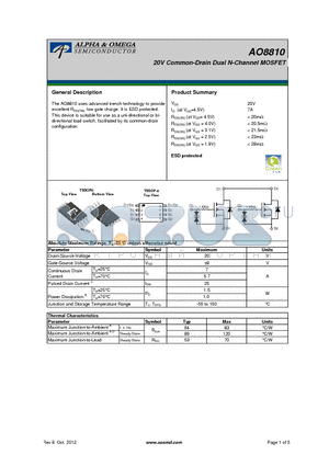 AO8810 datasheet - 20V Common-Drain Dual N-Channel MOSFET