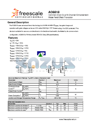 AO8818 datasheet - Common-Drain Dual N-Channel Enhancement Mode Field Effect Transistor