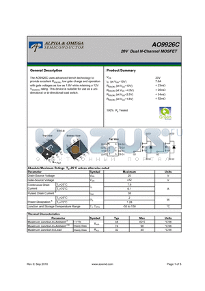 AO9926C datasheet - 20V Dual N-Channel MOSFET