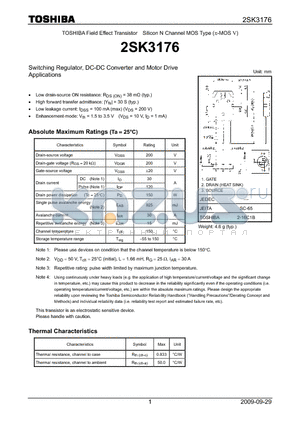 2SK3176 datasheet - Switching Regulator, DC-DC Converter and Motor Drive Applications