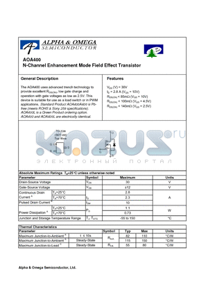 AOA400L datasheet - N-Channel Enhancement Mode Field Effect Transistor