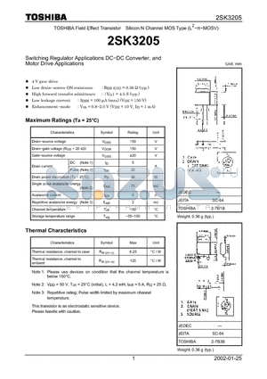 2SK3205 datasheet - Switching Regulator Applications DC-DC Converter, and Motor Drive Applications