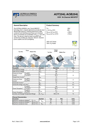 AOB254L datasheet - 150V N-Channel MOSFET