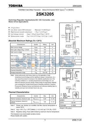 2SK3205_06 datasheet - Silicon N Channel MOS Type Switching Regulator Applications DC−DC Converter, and Motor Drive Applications