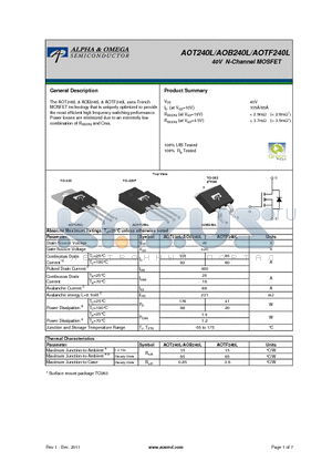 AOB240L datasheet - 40V N-Channel MOSFET
