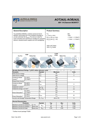 AOB262L datasheet - 60V N-Channel MOSFET