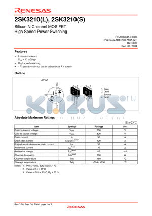 2SK3210L datasheet - Silicon N Channel MOS FET High Speed Power Switching