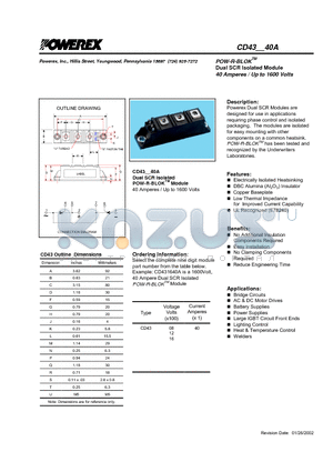 CD431640A datasheet - POW-R-BLOK Dual SCR Isolated Module 40 Amperes / Up to 1600 Volts