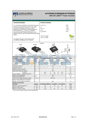 AOB29S50 datasheet - 500V 29A a MOS Power Transistor