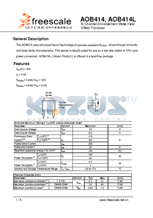 AOB414 datasheet - N-Channel Enhancement Mode Field Effect Transistor