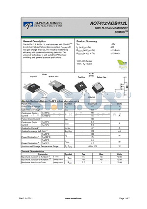 AOB412L datasheet - 100V N-Channel MOSFET