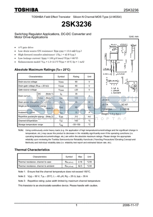 2SK3236 datasheet - Silicon N Channel MOS Type Switching Regulator Applications, DC-DC Converter and Motor Drive Applications