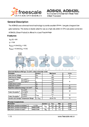 AOB420 datasheet - N-Channel Enhancement Mode Field Effect Transistor