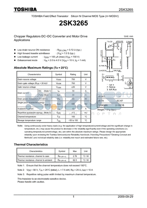 2SK3265_09 datasheet - Chopper Regulators DC−DC Converter and Motor Drive Applications