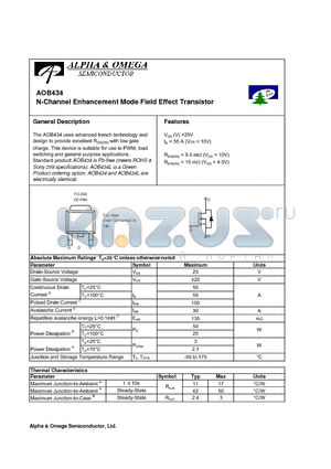 AOB434L datasheet - N-Channel Enhancement Mode Field Effect Transistor