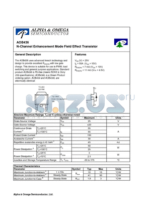 AOB436 datasheet - N-Channel Enhancement Mode Field Effect Transistor