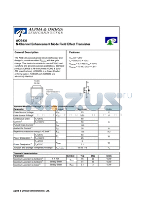 AOB438 datasheet - N-Channel Enhancement Mode Field Effect Transistor