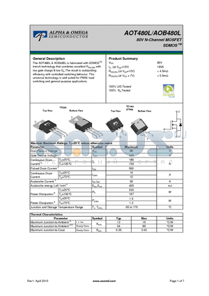 AOB480L datasheet - 80V N-Channel MOSFET