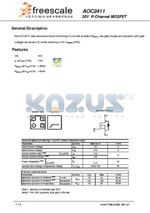 AOC2411 datasheet - 30V P-Channel MOSFET