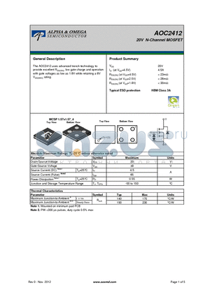 AOC2412 datasheet - 20V N-Channel MOSFET