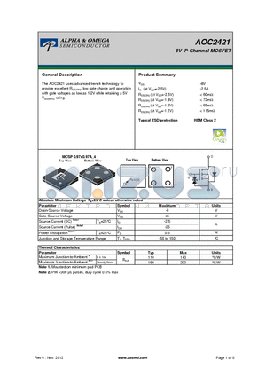 AOC2421 datasheet - 8V P-Channel MOSFET