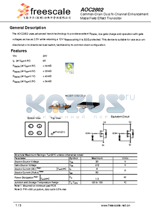 AOC2802 datasheet - Common-Drain Dual N-Channel Enhancement Mode Field Effect Transistor