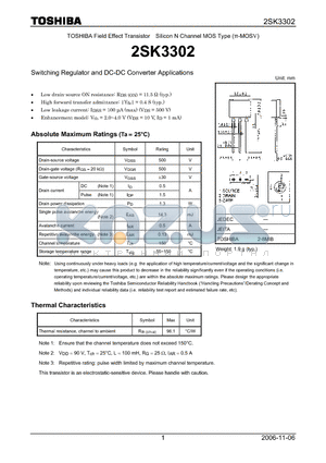 2SK3302 datasheet - Silicon N Channel MOS Type Switching Regulator and DC-DC Converter Applications