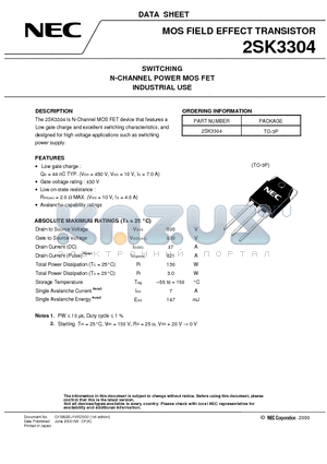 2SK3304 datasheet - SWITCHING N-CHANNEL POWER MOS FET INDUSTRIAL USE
