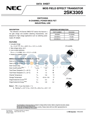 2SK3305 datasheet - SWITCHING N-CHANNEL POWER MOS FET INDUSTRIAL USE
