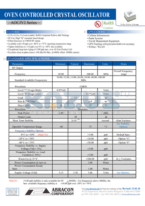 AOCJY2 datasheet - OVEN CONTROLLED CRYSTAL OSCILLATOR