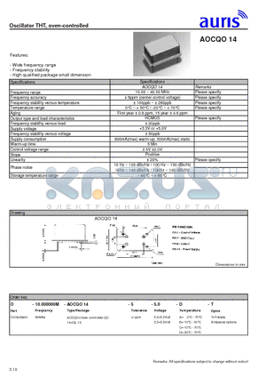 AOCQO14 datasheet - Oscillator THT, oven-controlled