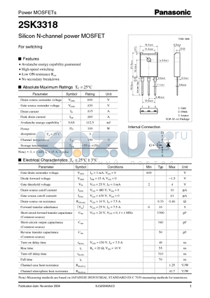2SK3318 datasheet - Silicon N-channel power MOSFET