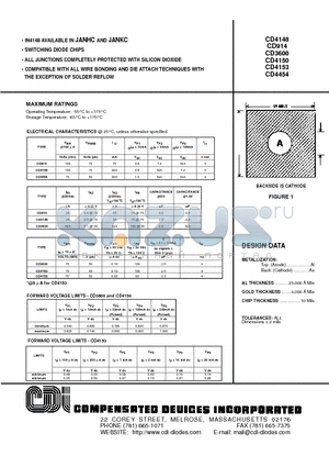 CD4454 datasheet - SWITCHING DIODE CHIPS