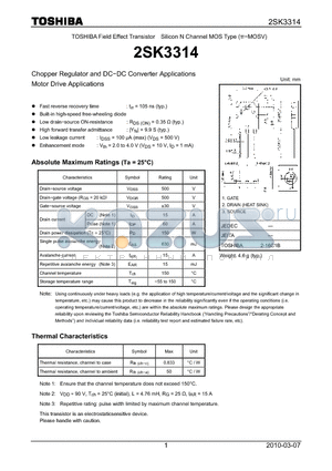 2SK3314_10 datasheet - Chopper Regulator and DC−DC Converter Applications Motor Drive Applications