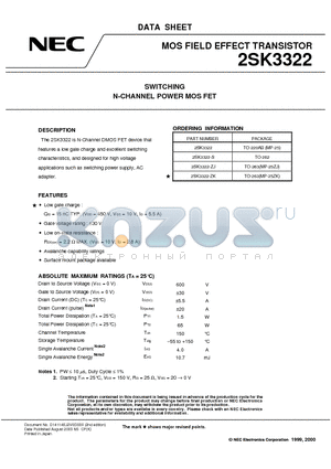 2SK3322 datasheet - SWITCHING N-CHANNEL POWER MOSFET