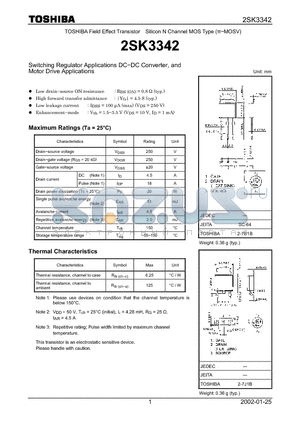 2SK3342 datasheet - TOSHIBA Field Effect Transistor Silicon N Channel MOS Type (MOSV)