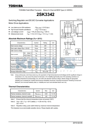 2SK3342 datasheet - Switching Regulator and DC-DC Converter Applications Motor Drive Applications