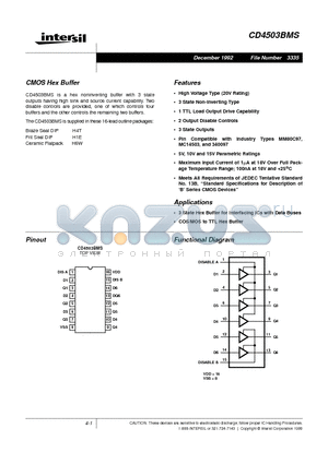 CD4503 datasheet - CMOS Hex Buffer