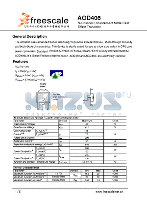 AOD406 datasheet - N-Channel Enhancement Mode Field Effect Transistor