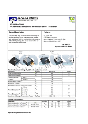 AOD409 datasheet - P-Channel Enhancement Mode Field Effect Transistor