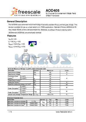 AOD408 datasheet - N-Channel Enhancement Mode Field Effect Transistor