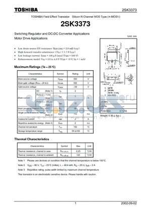 2SK3373 datasheet - Switching Regulator and DC-DC Converter Applications Motor Drive Applications