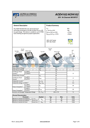 AOD4102 datasheet - 30V N-Channel MOSFET