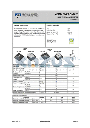 AOD4126 datasheet - 100V N-Channel MOSFET