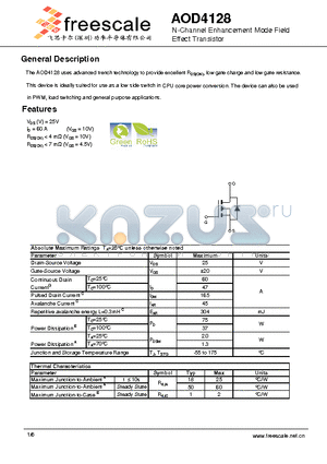 AOD4128 datasheet - N-Channel Enhancement Mode Field