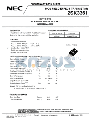 2SK3361 datasheet - SWITCHING N-CHANNEL POWER MOS FET INDUSTRIAL USE